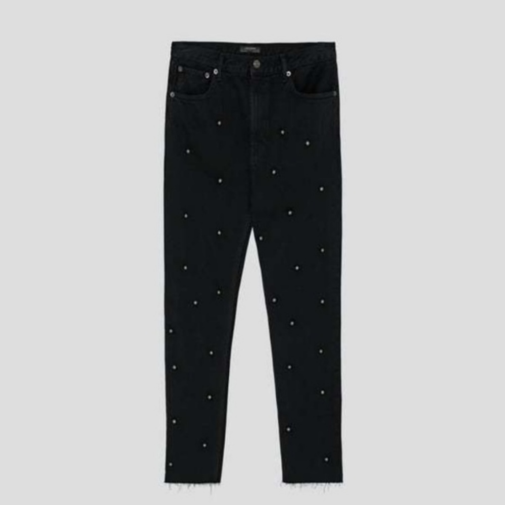 Zara Vintage High Waist Black Mesh Jeans w/ Pearls - Picture 3 of 4